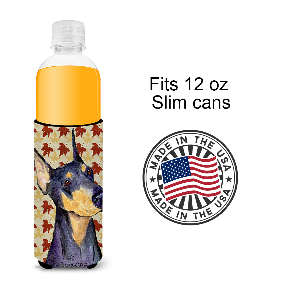 Doberman Fall Leaves Portrait Ultra Beverage Insulators for slim cans SS4361MUK.