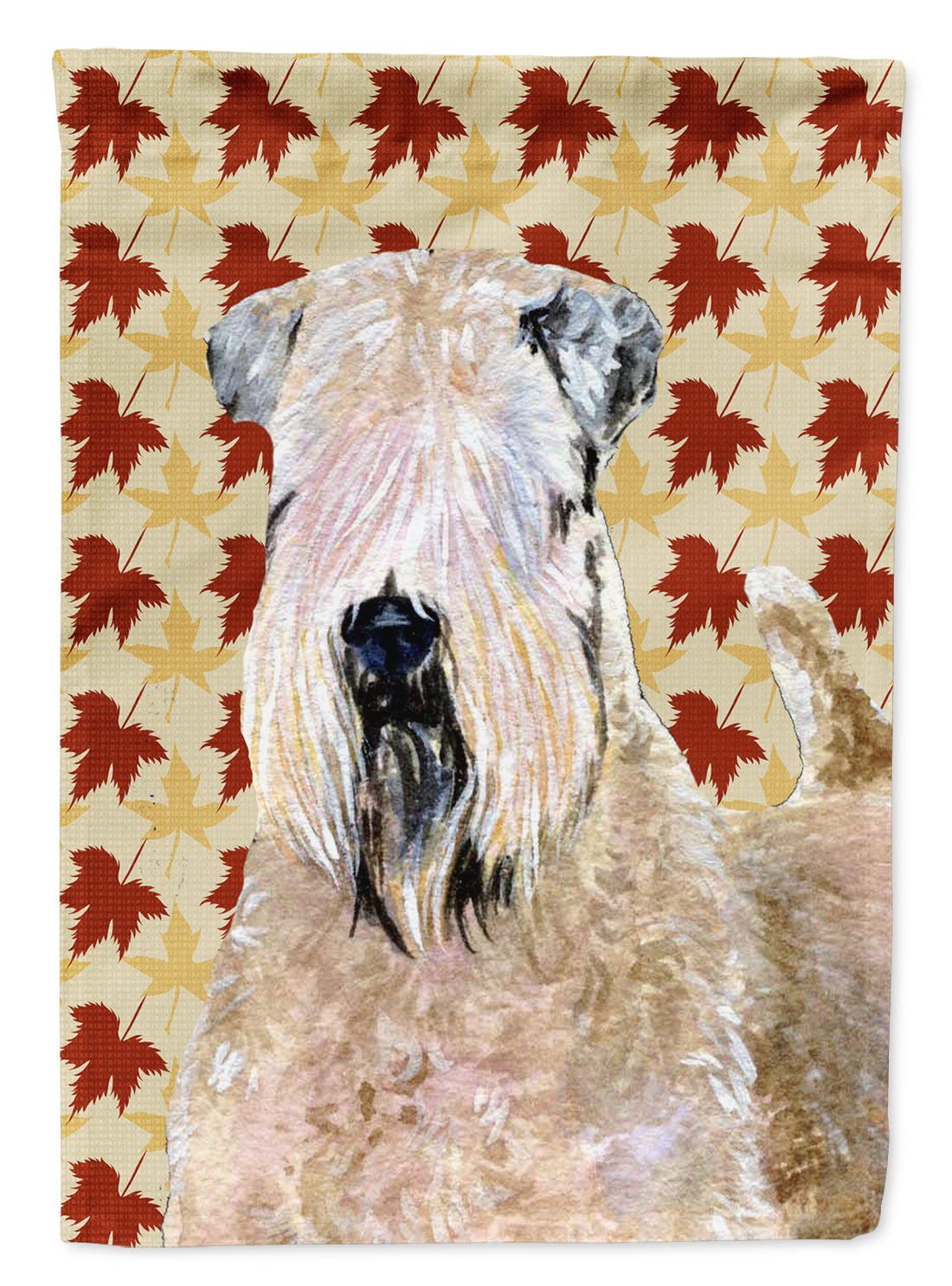 Wheaten Terrier Doux Enduit Automne Feuilles Portrait Drapeau Taille Jardin