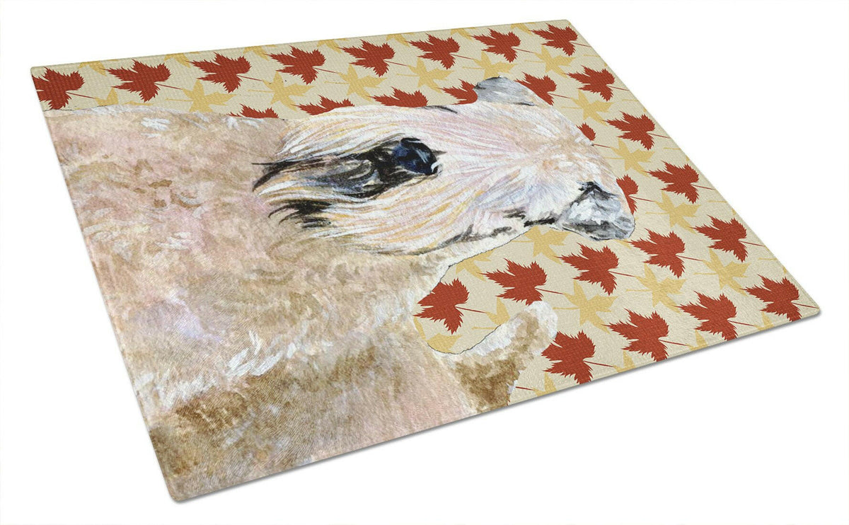 Wheaten Terrier Soft Coated Fall Leaves Portrait Glass Cutting Board Large by Caroline&#39;s Treasures