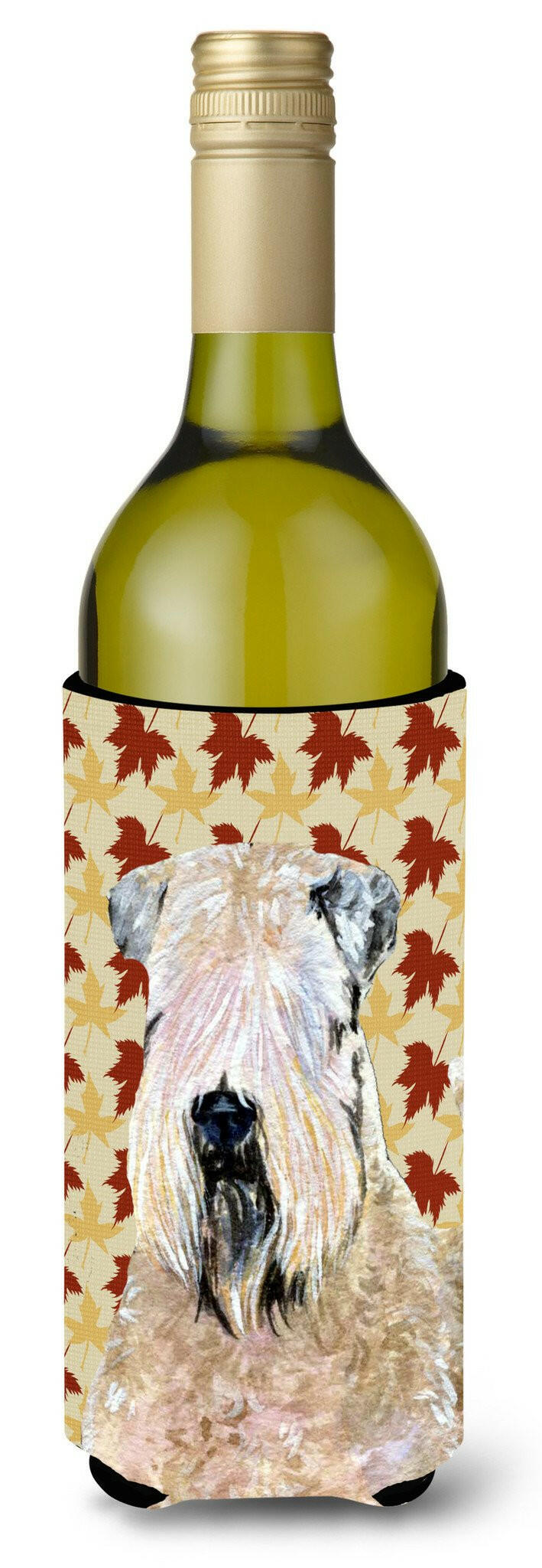Wheaten Terrier Soft Coated Fall Leaves Portrait Wine Bottle Beverage Insulator Beverage Insulator Hugger by Caroline's Treasures