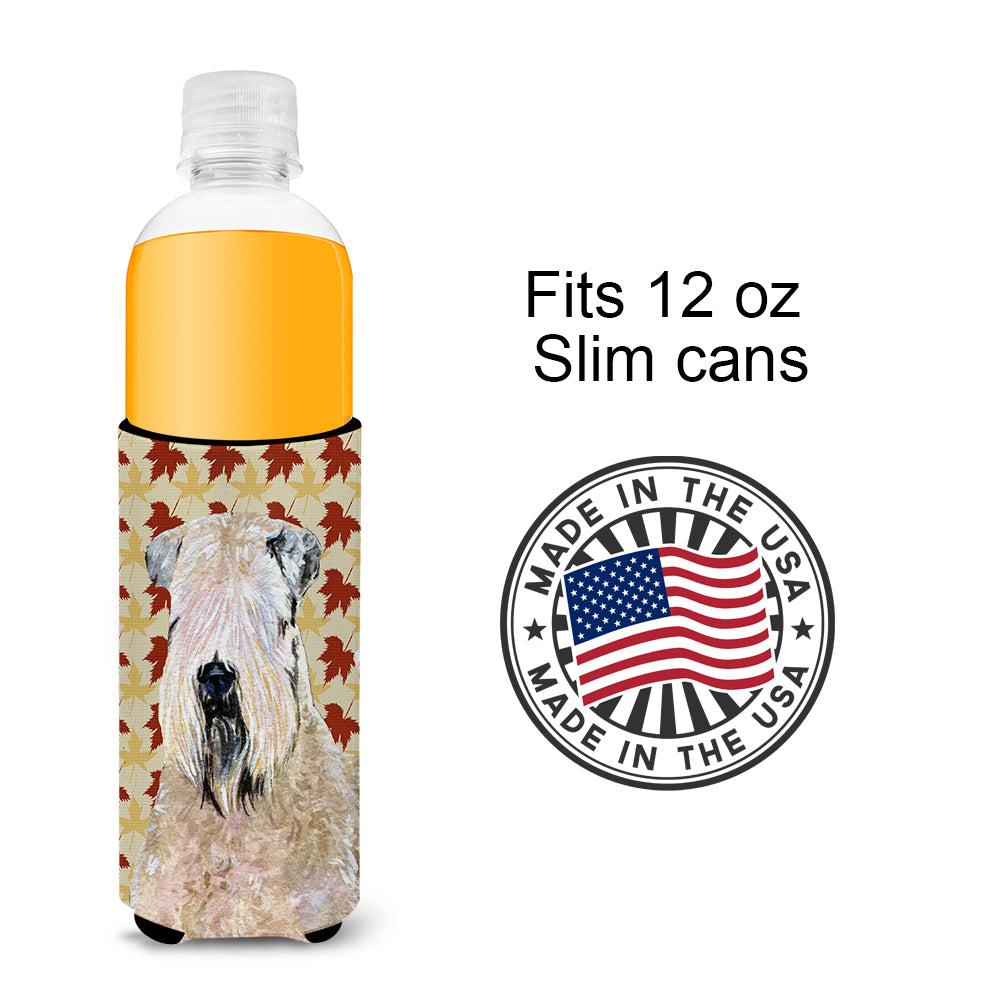Wheaten Terrier Soft Coated Fall Leaves Portrait Ultra Beverage Insulators for slim cans SS4363MUK.