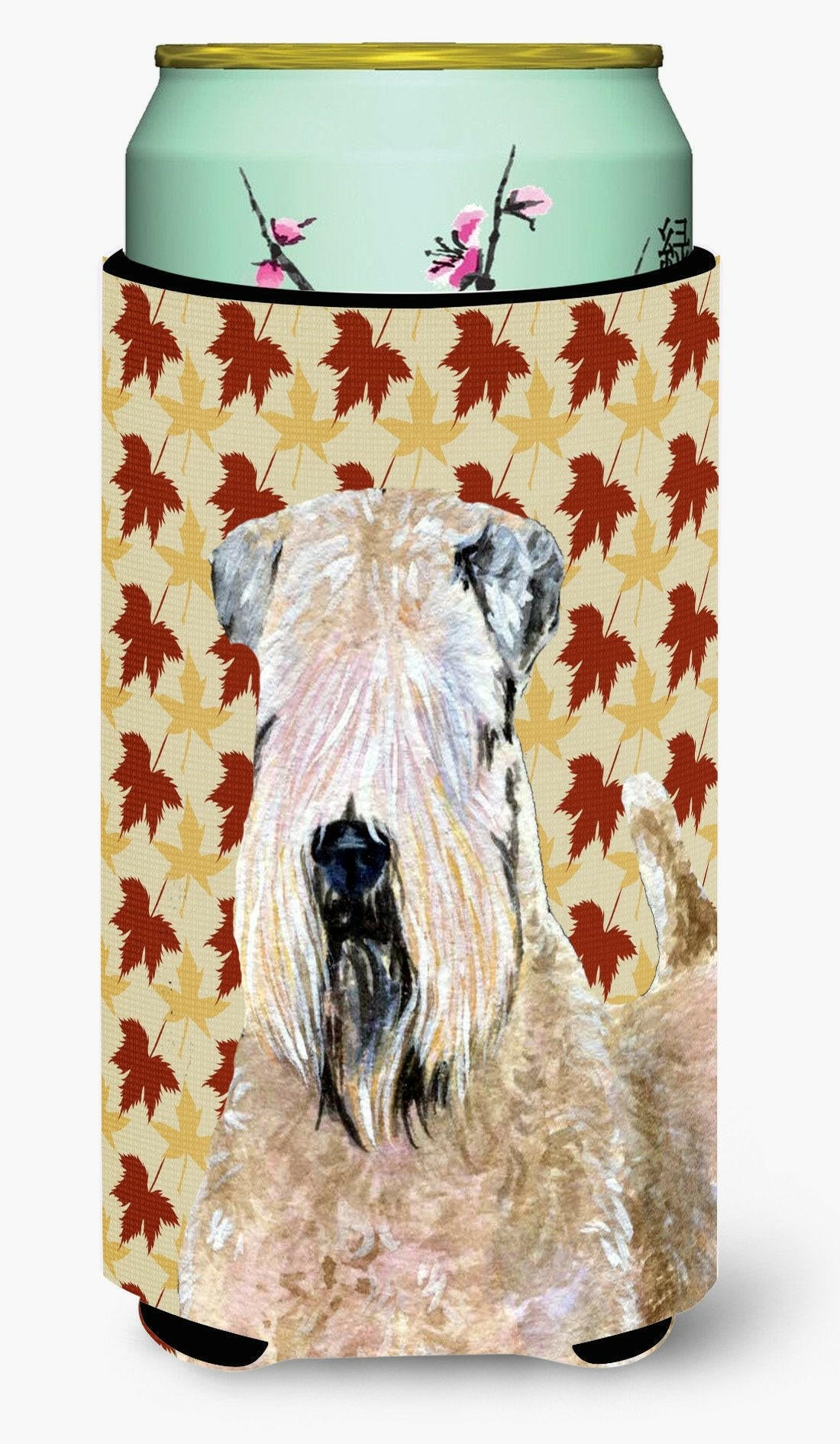 Wheaten Terrier Soft Coated Fall Leaves Portrait  Tall Boy Beverage Insulator Beverage Insulator Hugger by Caroline&#39;s Treasures