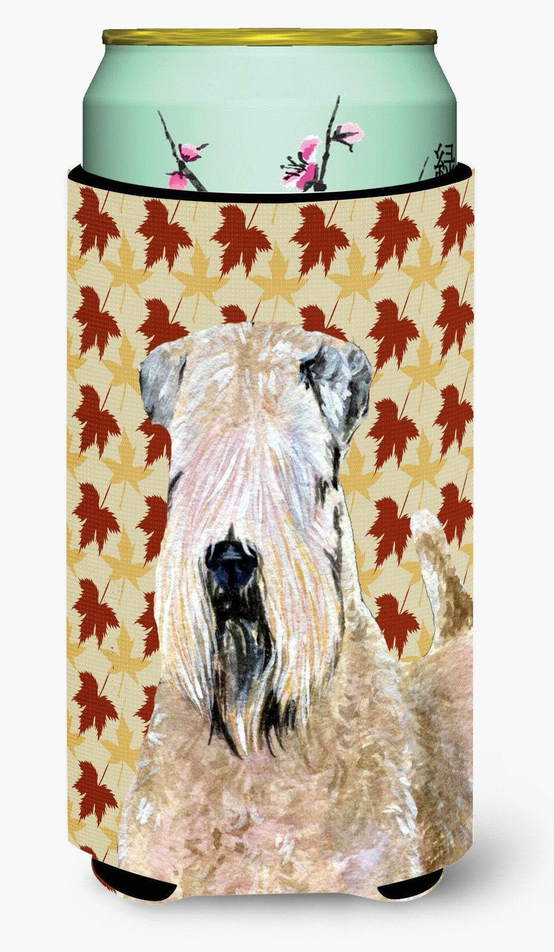 Wheaten Terrier Soft Coated Fall Leaves Portrait  Tall Boy Beverage Insulator Beverage Insulator Hugger by Caroline's Treasures