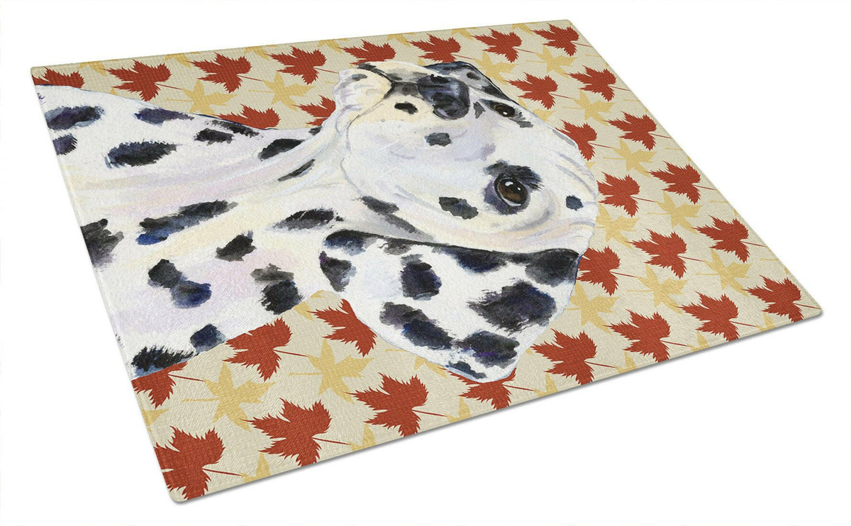 Dalmatian Fall Leaves Portrait Glass Cutting Board Large by Caroline&#39;s Treasures
