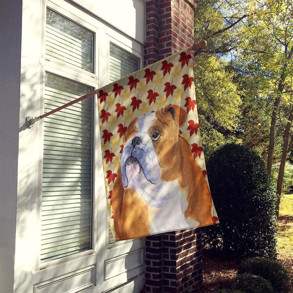 Bulldog English Fall Leaves Portrait Flag Canvas House Size