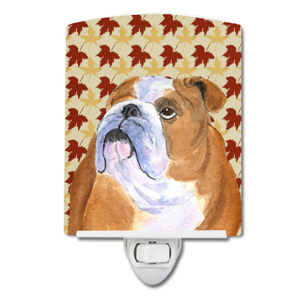 Bulldog English Fall Leaves Portrait Ceramic Night Light SS4365CNL - the-store.com
