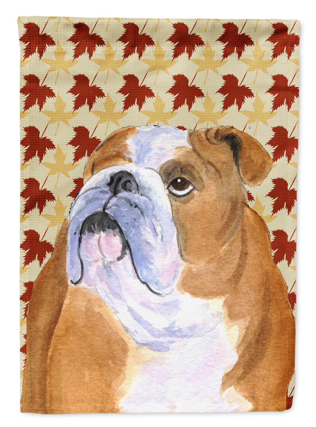 Bulldog English Fall Leaves Portrait Flag Garden Size.
