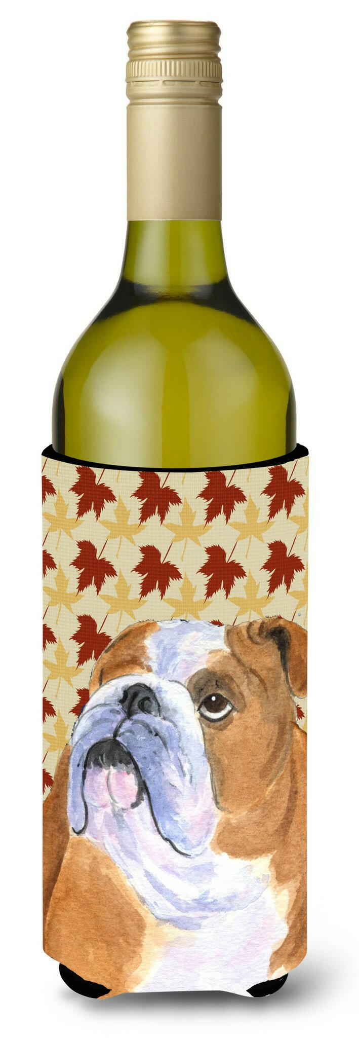 Bulldog English Fall Leaves Portrait Wine Bottle Beverage Insulator Beverage Insulator Hugger SS4365LITERK by Caroline&#39;s Treasures