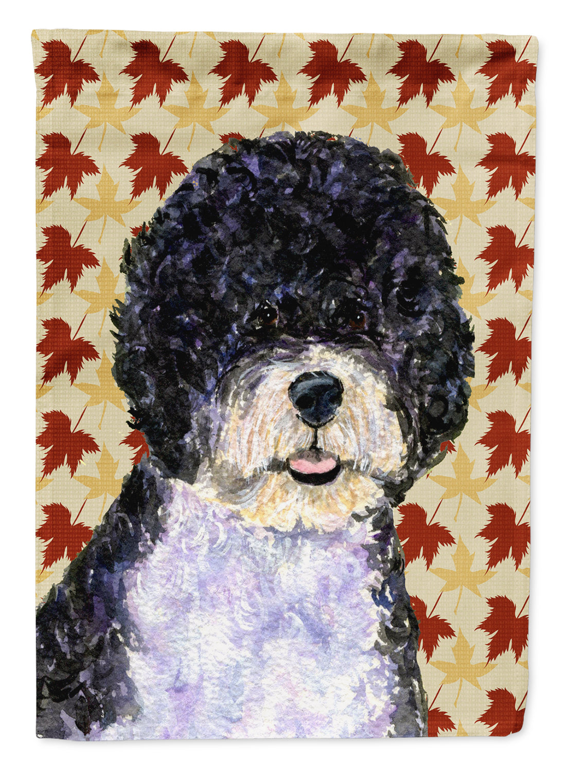 Portuguese Water Dog Fall Leaves Portrait Flag Canvas House Size