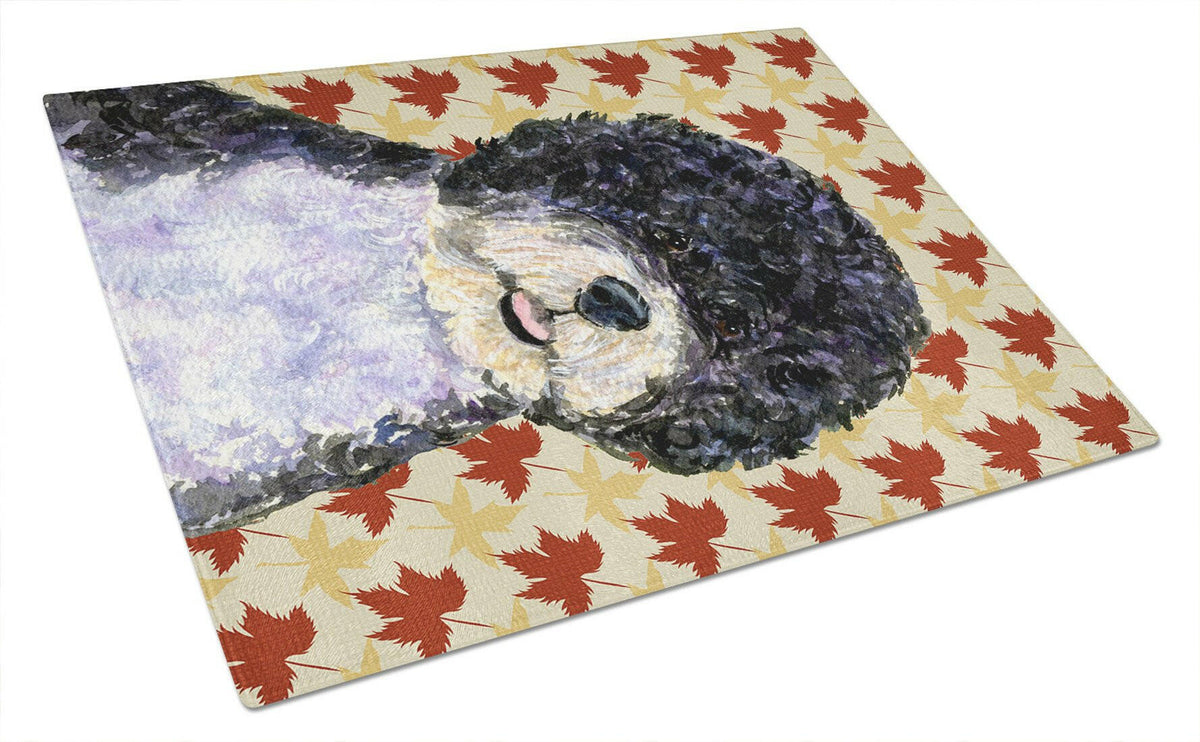 Portuguese Water Dog Fall Leaves Portrait Glass Cutting Board Large by Caroline&#39;s Treasures
