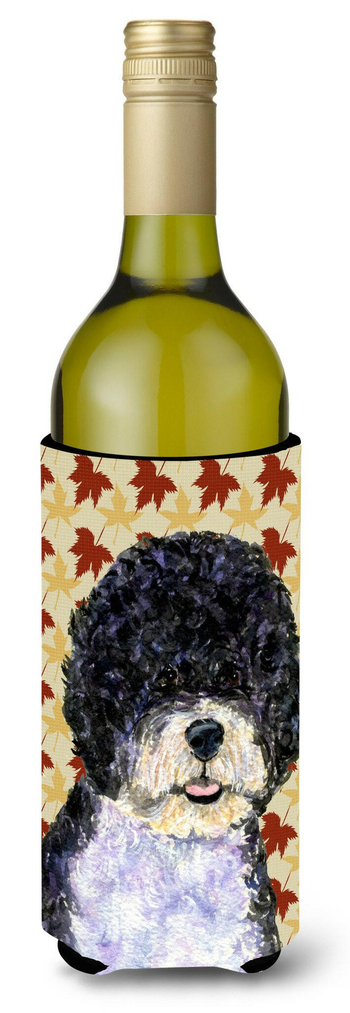 Portuguese Water Dog Fall Leaves Portrait Wine Bottle Beverage Insulator Beverage Insulator Hugger by Caroline&#39;s Treasures