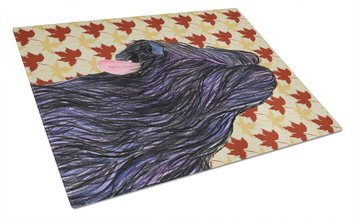 Briard Fall Leaves Portrait Glass Cutting Board Large by Caroline&#39;s Treasures