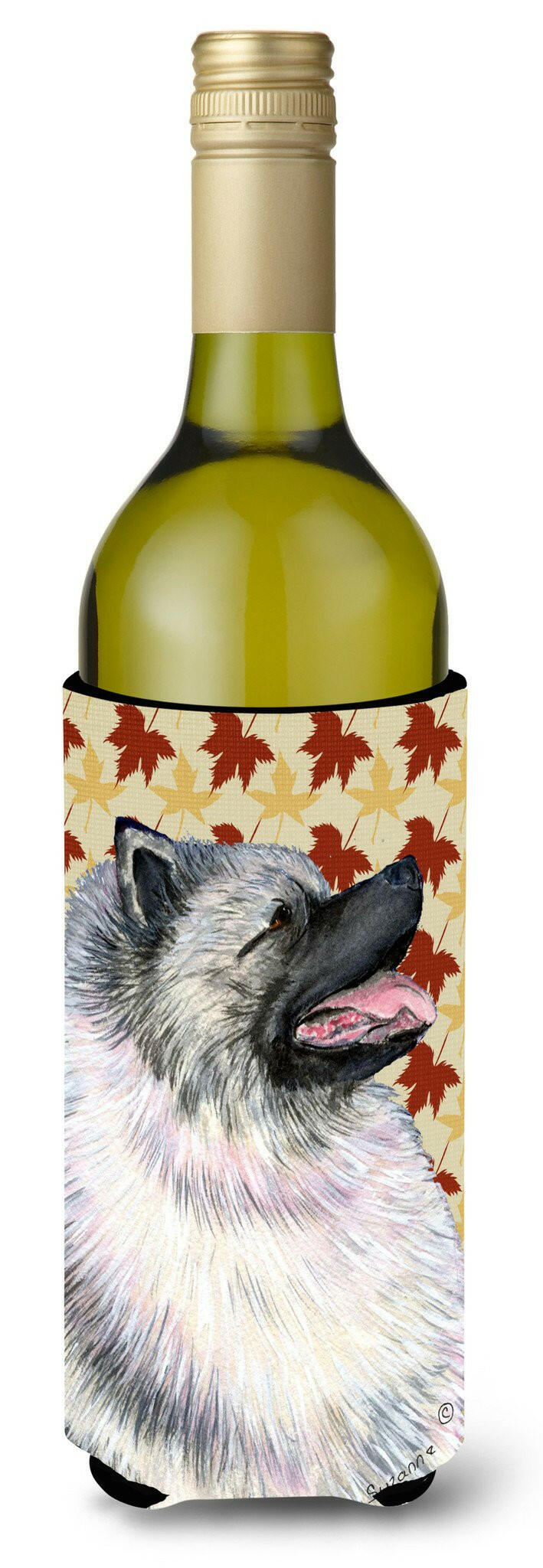 Keeshond Fall Leaves Portrait Wine Bottle Beverage Insulator Beverage Insulator Hugger by Caroline&#39;s Treasures