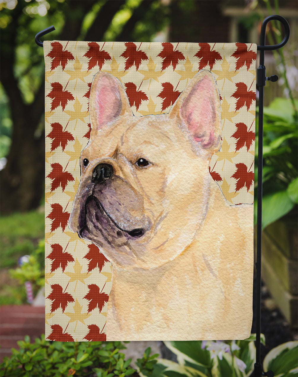 French Bulldog Fall Leaves Portrait Flag Garden Size.