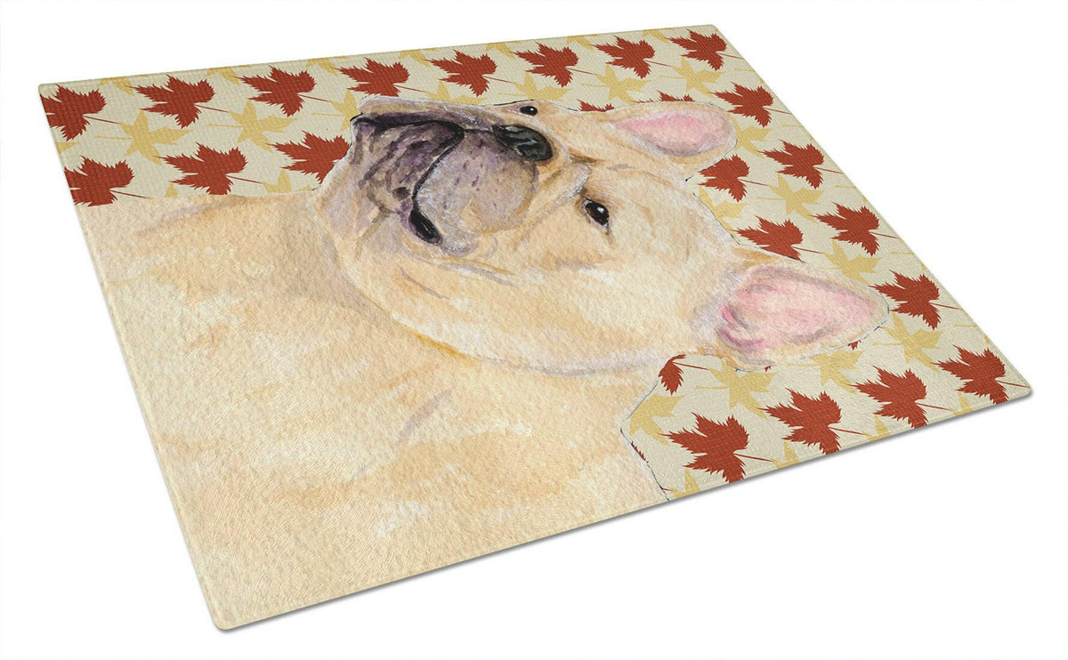 French Bulldog Fall Leaves Portrait Glass Cutting Board Large by Caroline&#39;s Treasures
