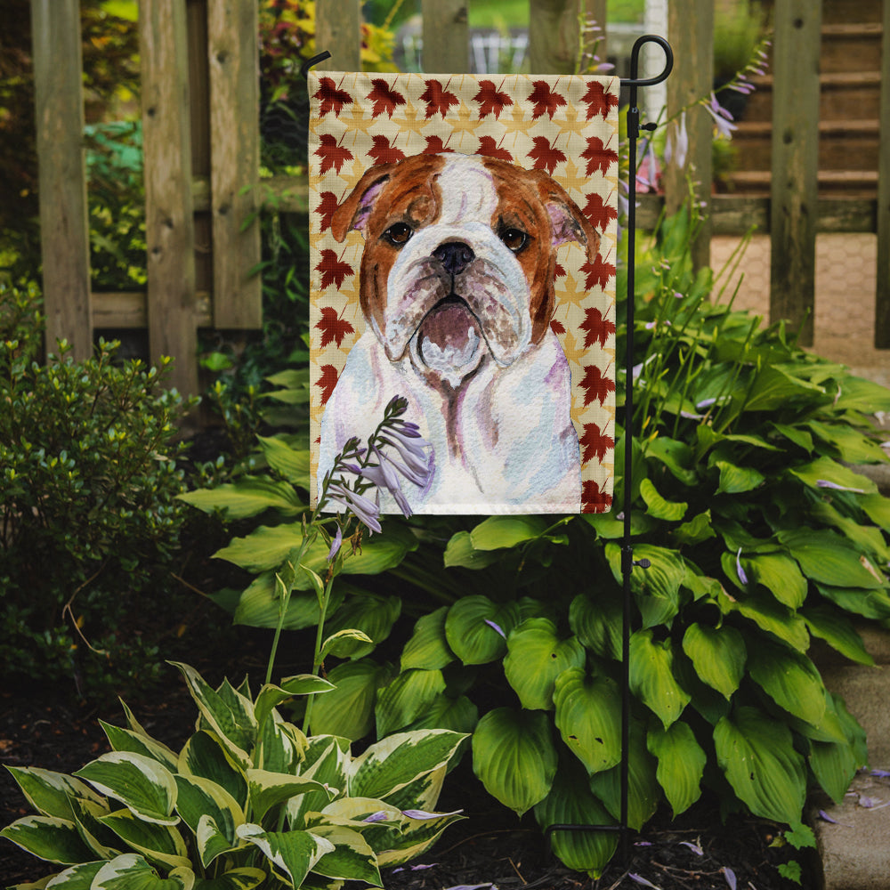 Bulldog Anglais Automne Feuilles Portrait Drapeau Jardin Taille