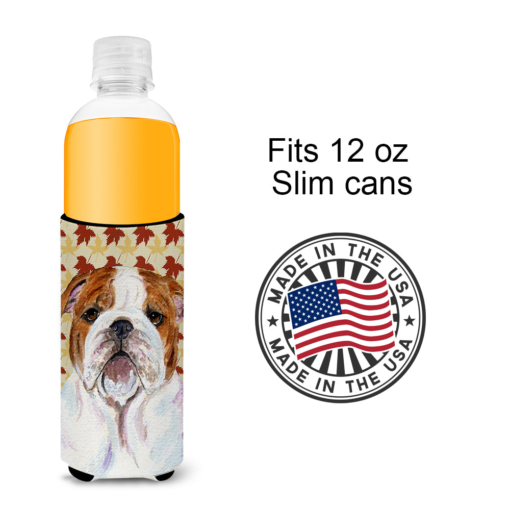 Bulldog English Fall Leaves Portrait Ultra Beverage Insulators for slim cans SS4372MUK.