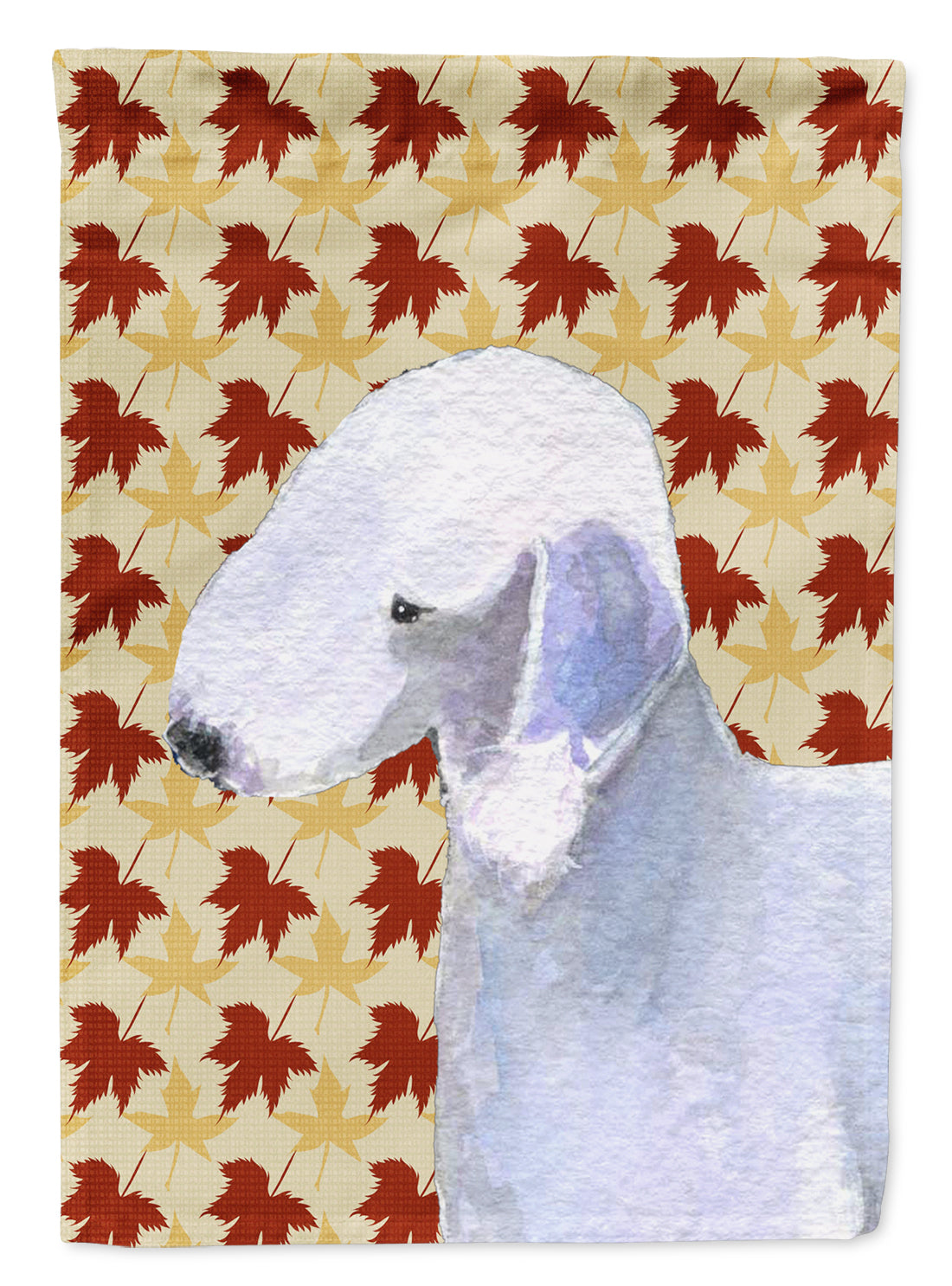 Bedlington Terrier Automne Feuilles Portrait Drapeau Jardin Taille