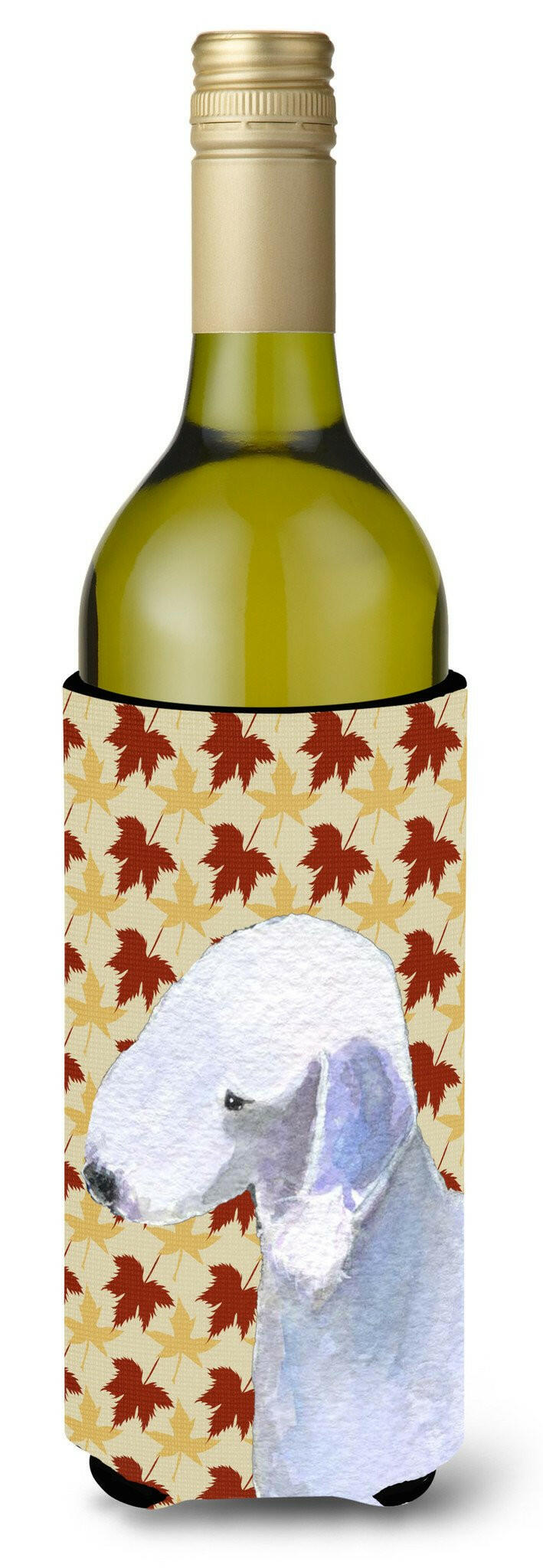 Bedlington Terrier Fall Leaves Portrait Wine Bottle Beverage Insulator Beverage Insulator Hugger by Caroline's Treasures