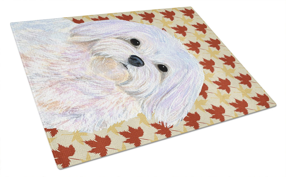 Maltese Fall Leaves Portrait Glass Cutting Board Large by Caroline&#39;s Treasures