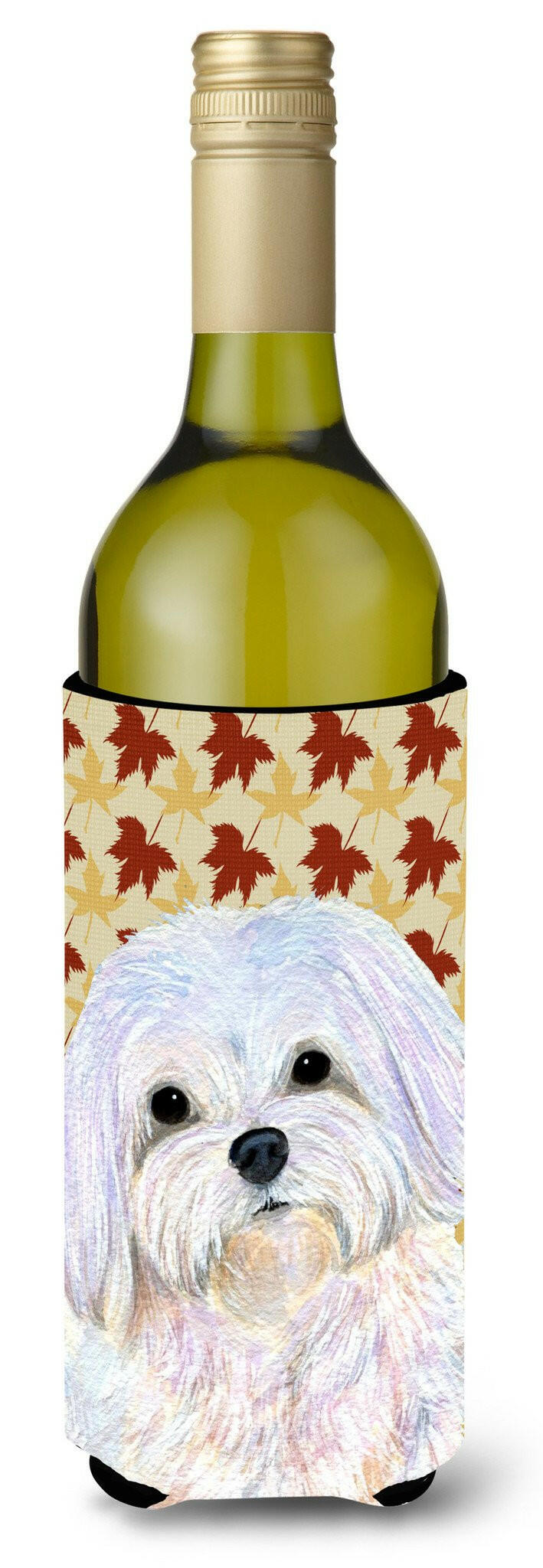Maltese Fall Leaves Portrait Wine Bottle Beverage Insulator Beverage Insulator Hugger by Caroline&#39;s Treasures