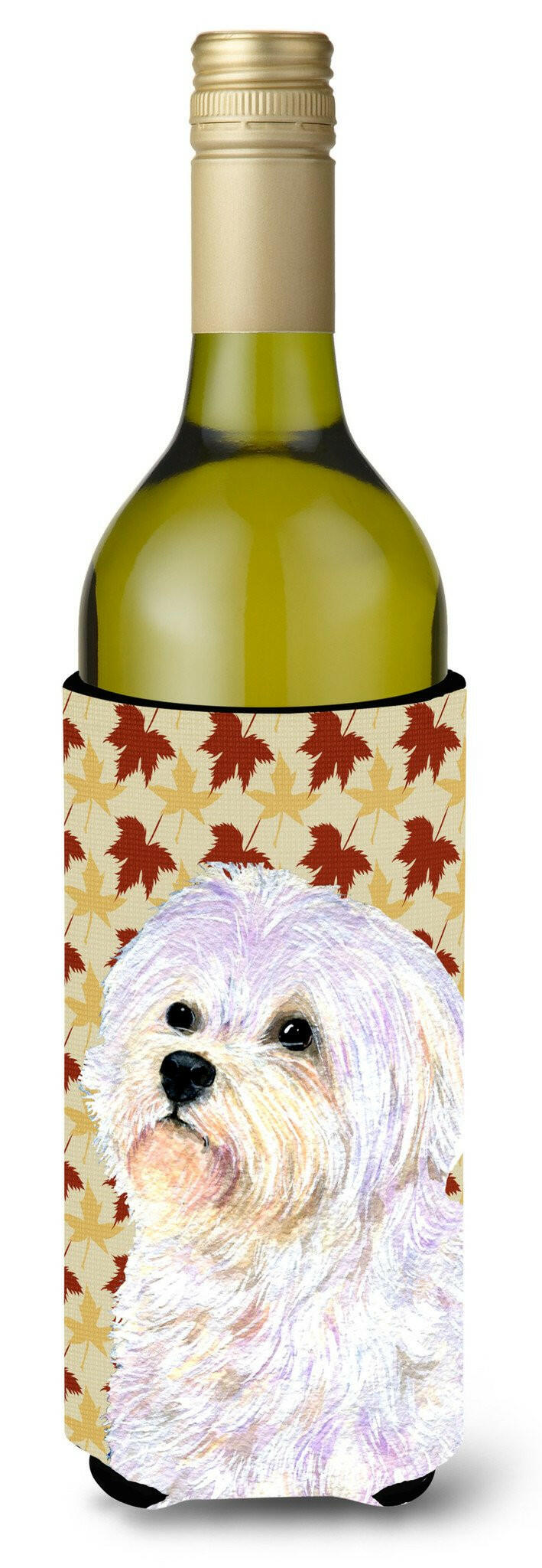 Maltese Fall Leaves Portrait Wine Bottle Beverage Insulator Beverage Insulator Hugger SS4375LITERK by Caroline&#39;s Treasures