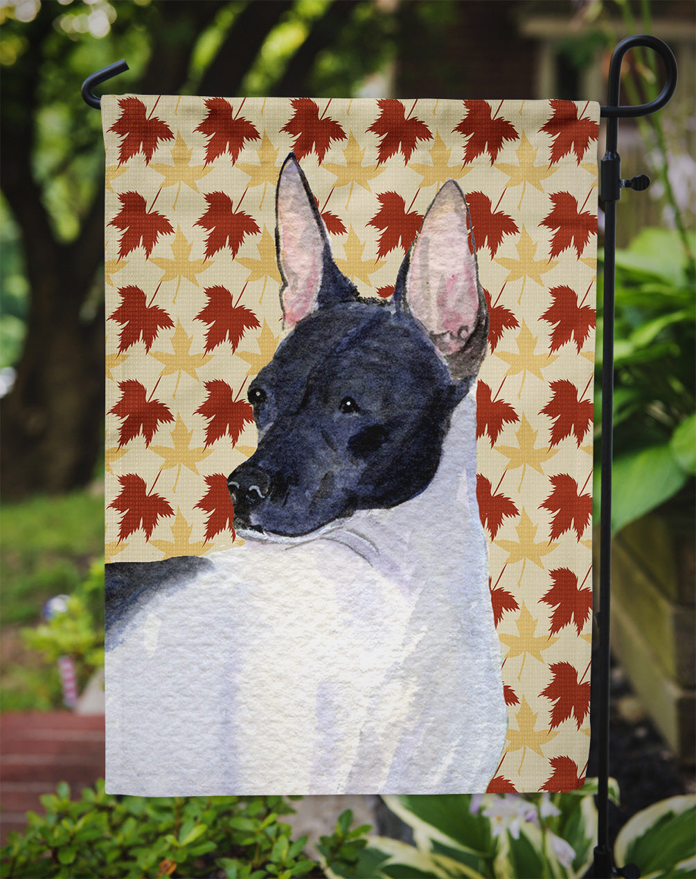 Rat Terrier Fall Leaves Portrait Flag Garden Size.