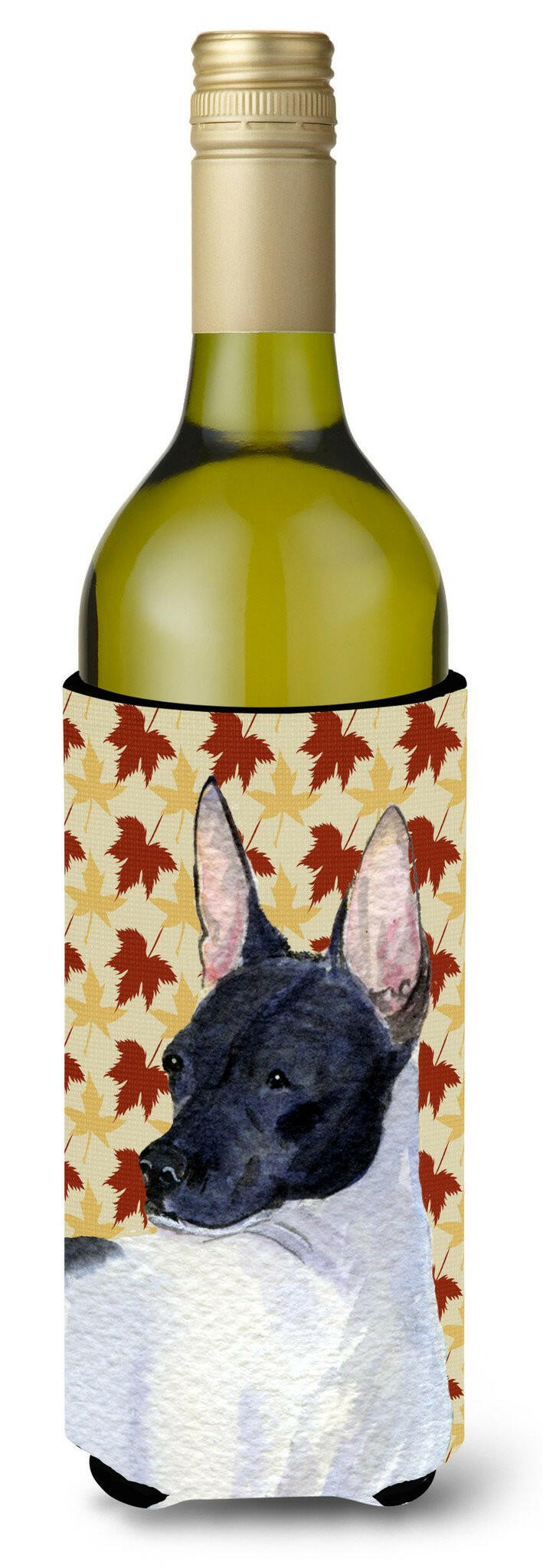 Rat Terrier Fall Leaves Portrait Wine Bottle Beverage Insulator Beverage Insulator Hugger by Caroline&#39;s Treasures