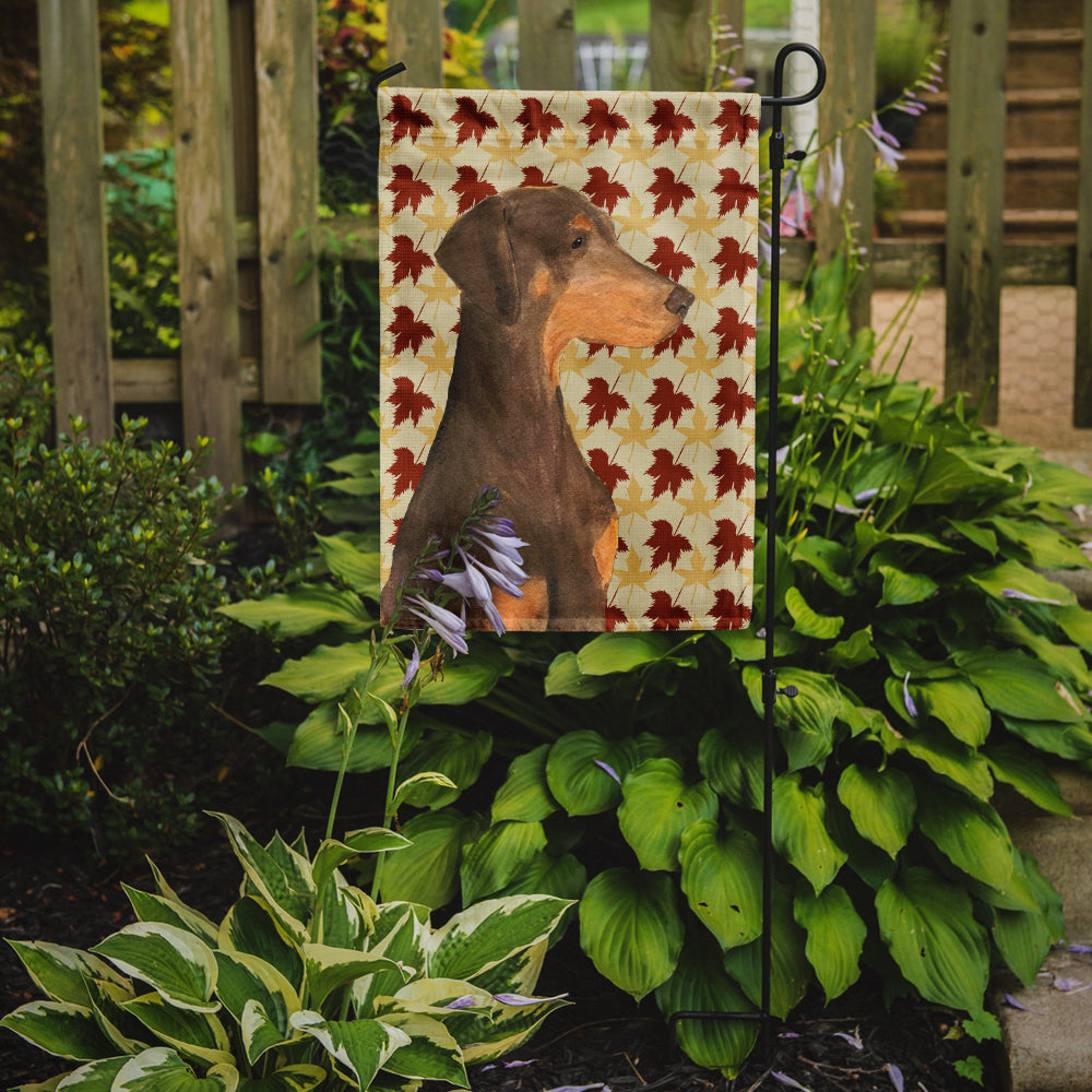 Doberman Fall Leaves Portrait Flag Garden Size