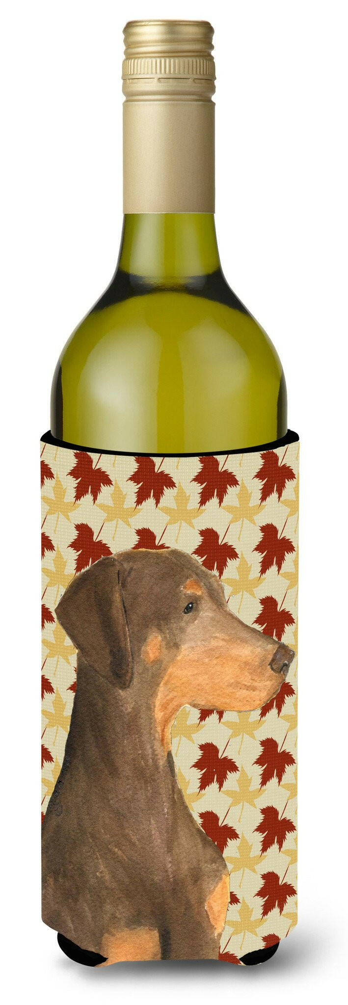 Doberman Fall Leaves Portrait Wine Bottle Beverage Insulator Beverage Insulator Hugger SS4377LITERK by Caroline&#39;s Treasures