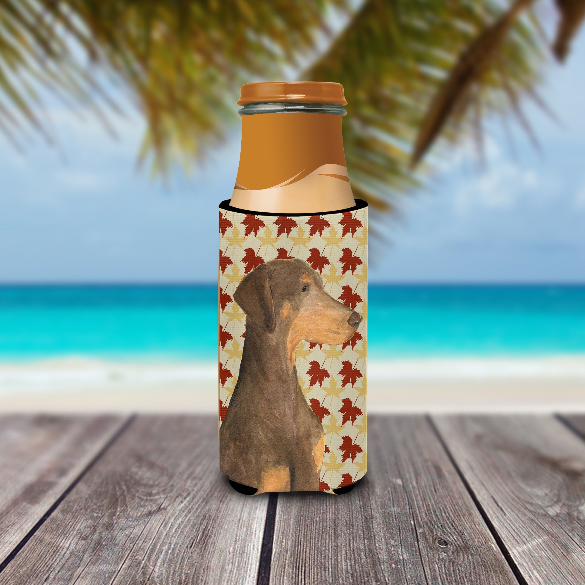 Doberman Fall Leaves Portrait Ultra Beverage Insulators for slim cans SS4377MUK.