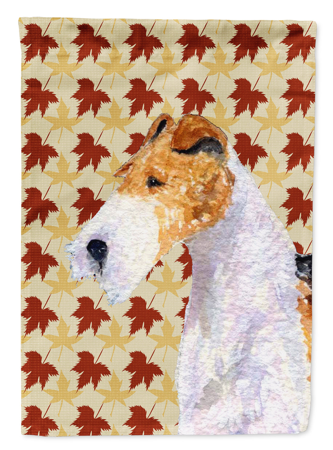 Fox Terrier Fall Leaves Portrait Flag Canvas House Size  the-store.com.