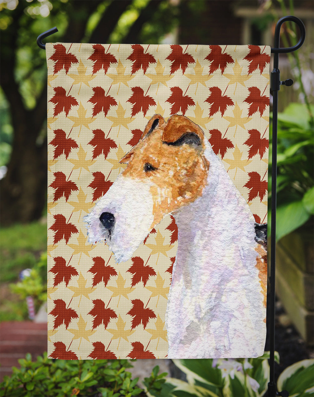 Fox Terrier Fall Leaves Portrait Flag Garden Size.