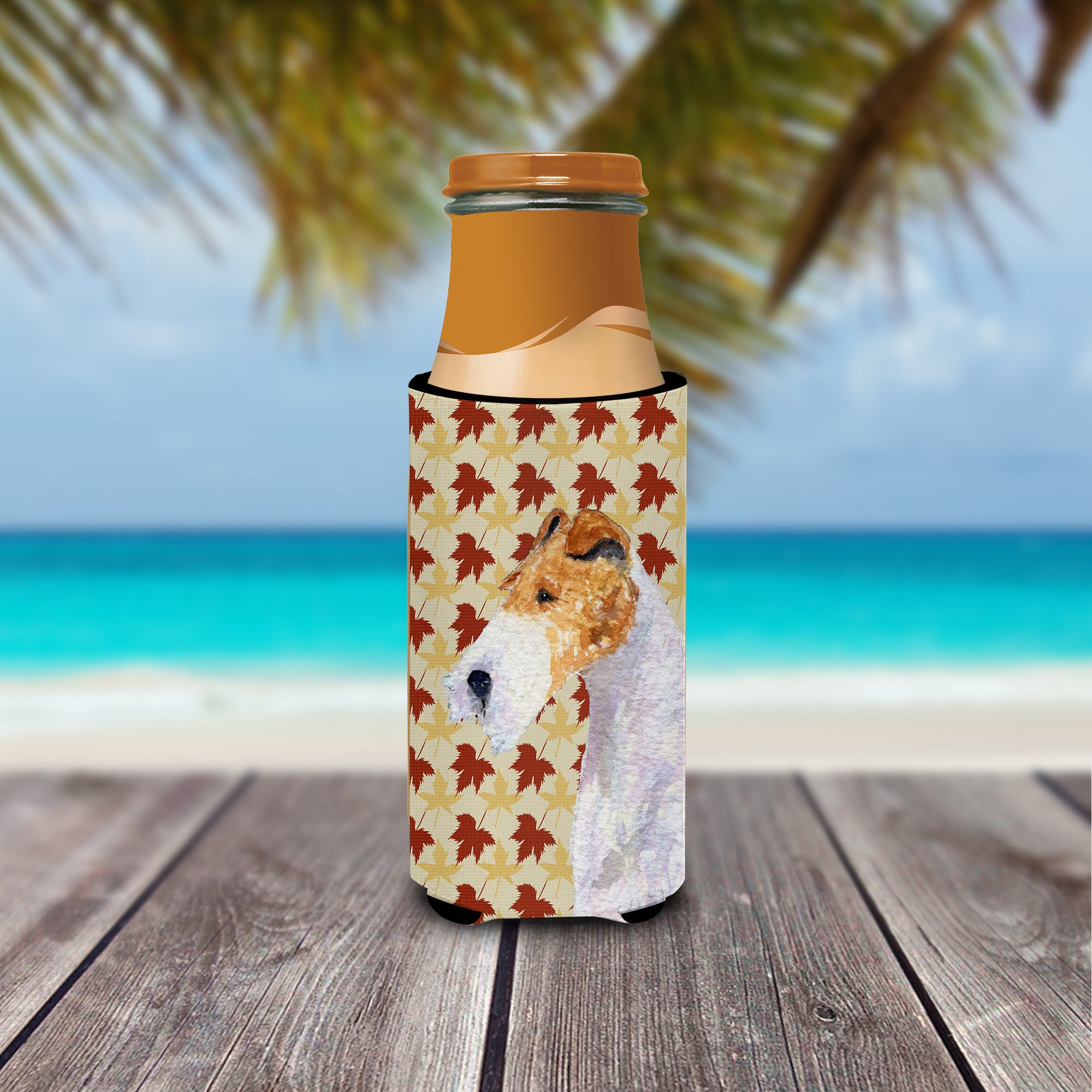 Fox Terrier Fall Leaves Portrait Ultra Beverage Insulators for slim cans SS4378MUK.