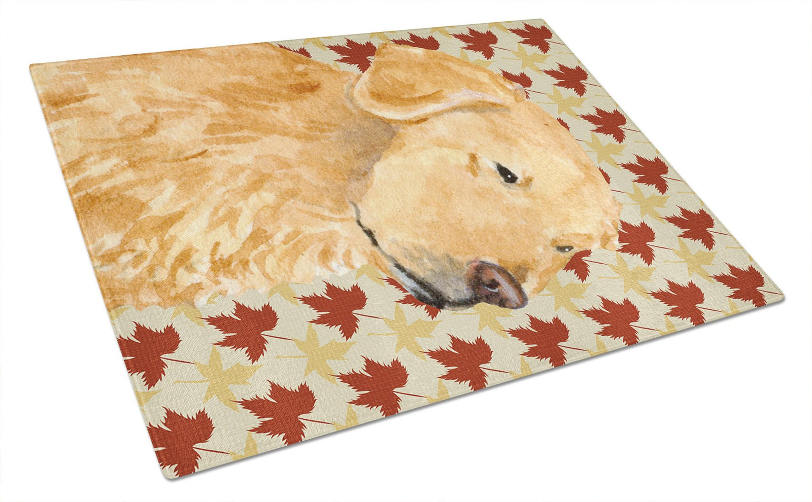 Golden Retriever Fall Leaves Portrait Glass Cutting Board Large by Caroline's Treasures