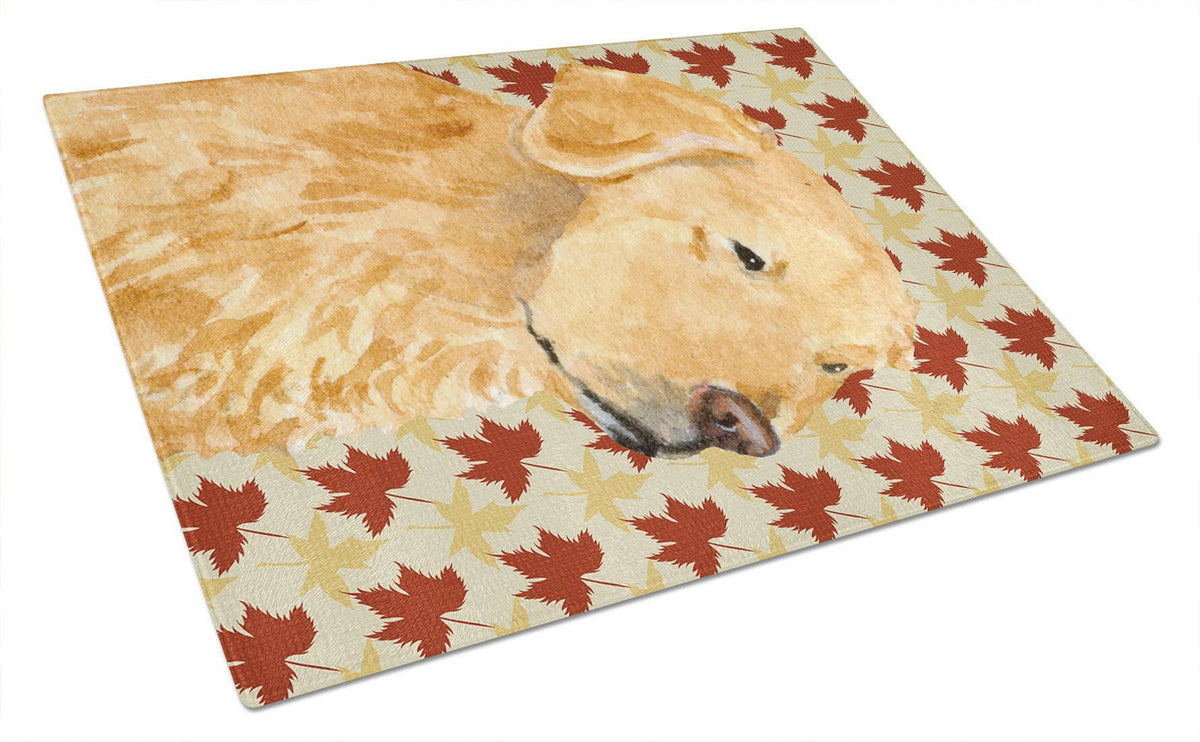 Golden Retriever Fall Leaves Portrait Glass Cutting Board Large by Caroline&#39;s Treasures