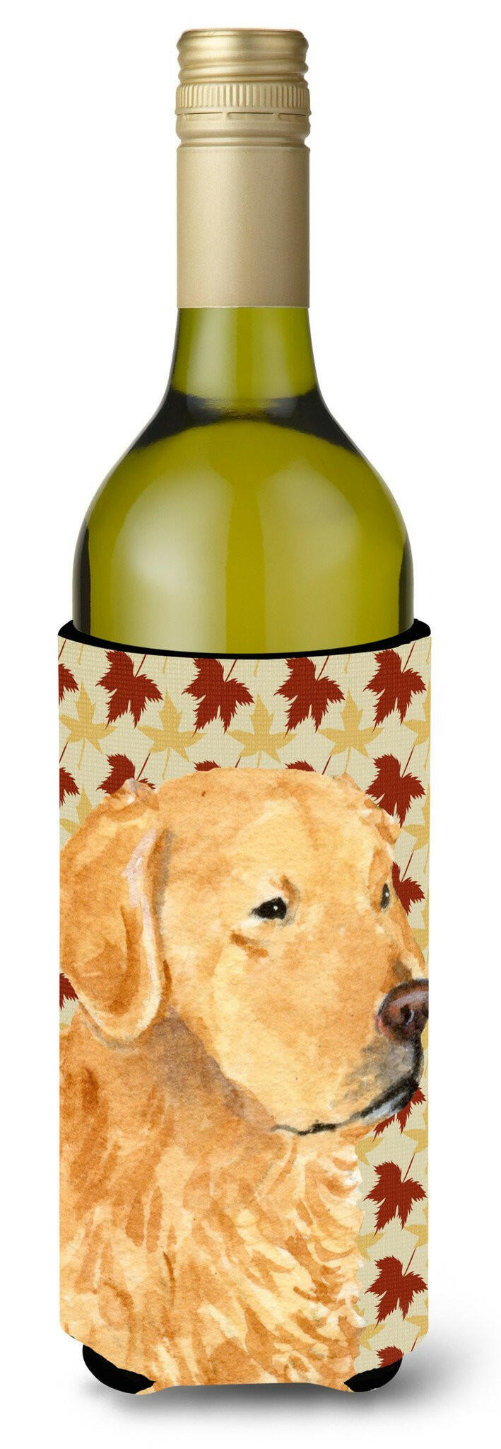Golden Retriever Fall Leaves Portrait Wine Bottle Beverage Insulator Beverage Insulator Hugger by Caroline&#39;s Treasures