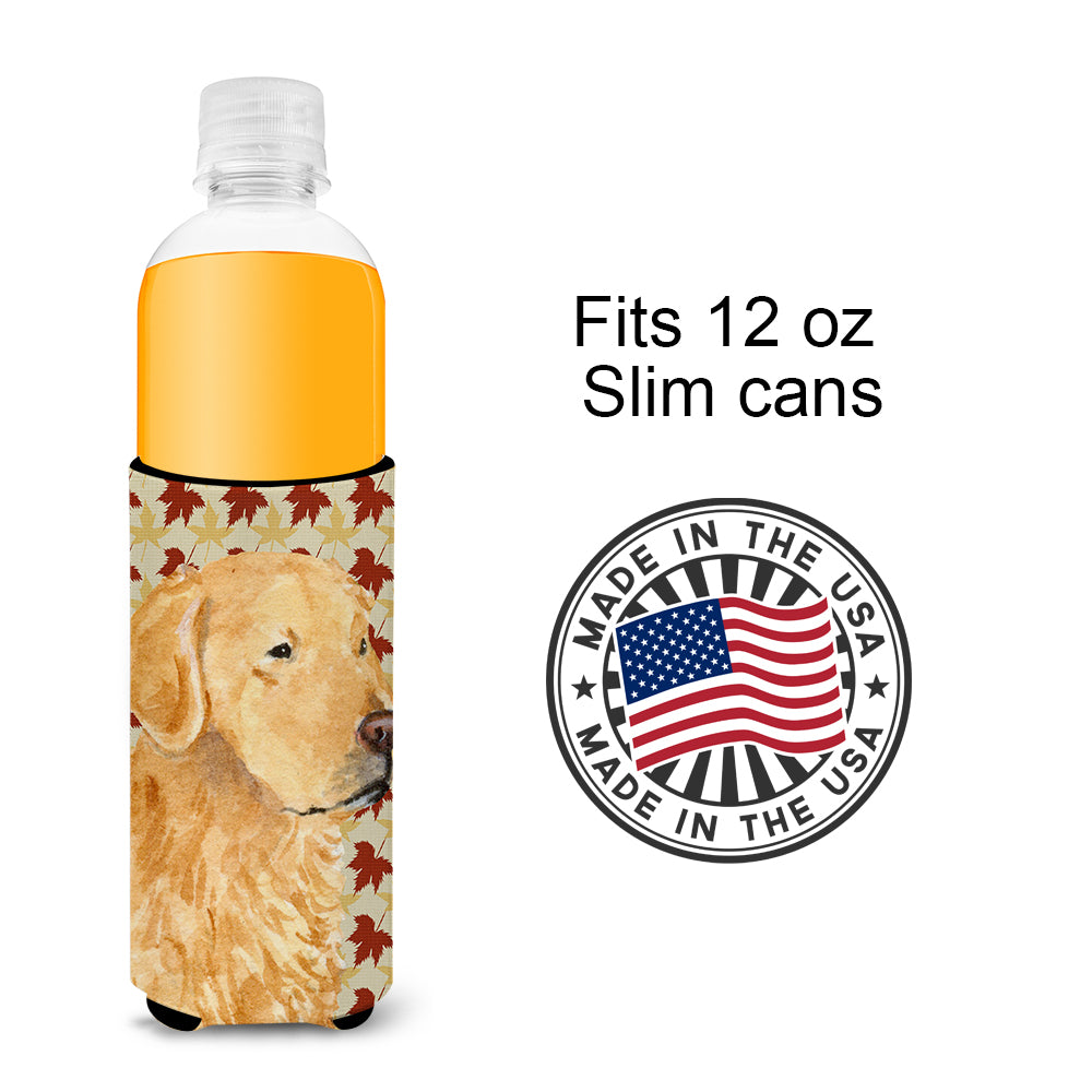 Golden Retriever Fall Leaves Portrait Ultra Beverage Insulators for slim cans SS4380MUK