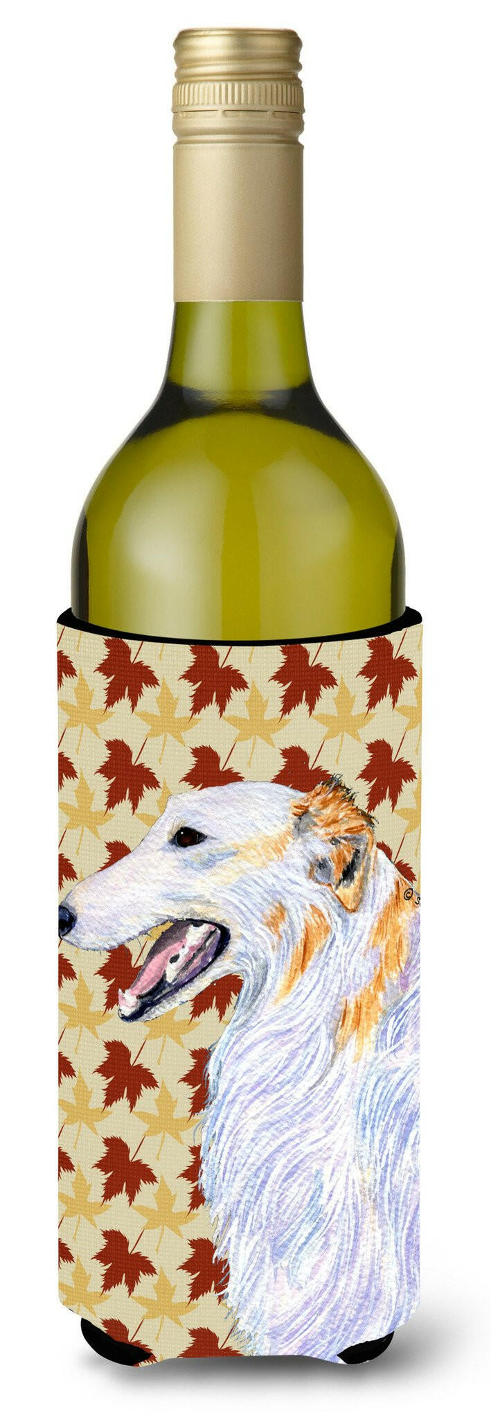 Borzoi Fall Leaves Portrait Wine Bottle Beverage Insulator Beverage Insulator Hugger by Caroline&#39;s Treasures