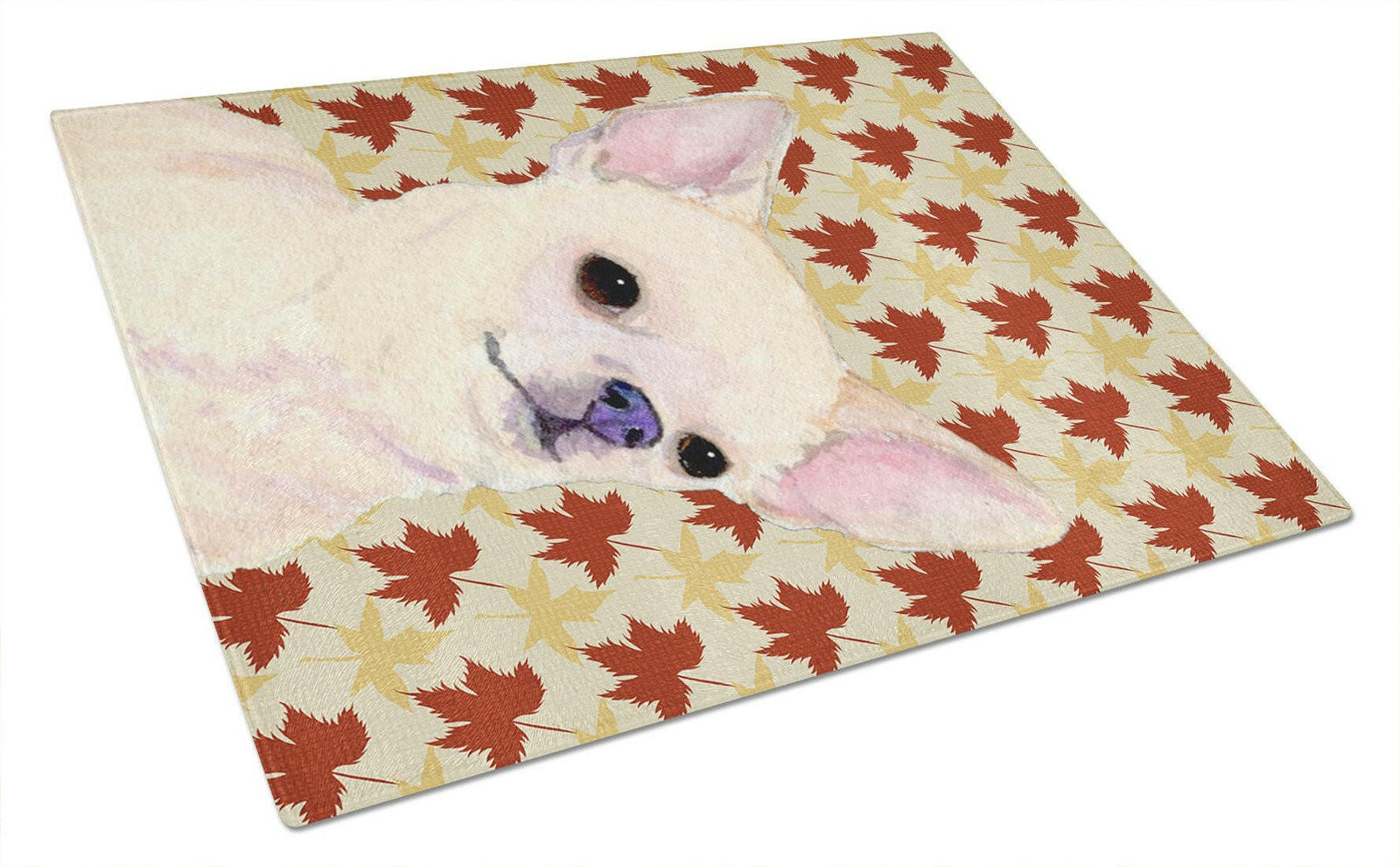 Chihuahua Fall Leaves Portrait Glass Cutting Board Large by Caroline's Treasures
