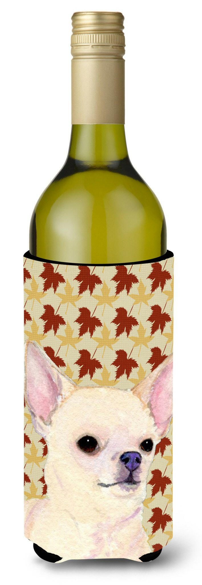 Chihuahua Fall Leaves Portrait Wine Bottle Beverage Insulator Beverage Insulator Hugger SS4384LITERK by Caroline&#39;s Treasures