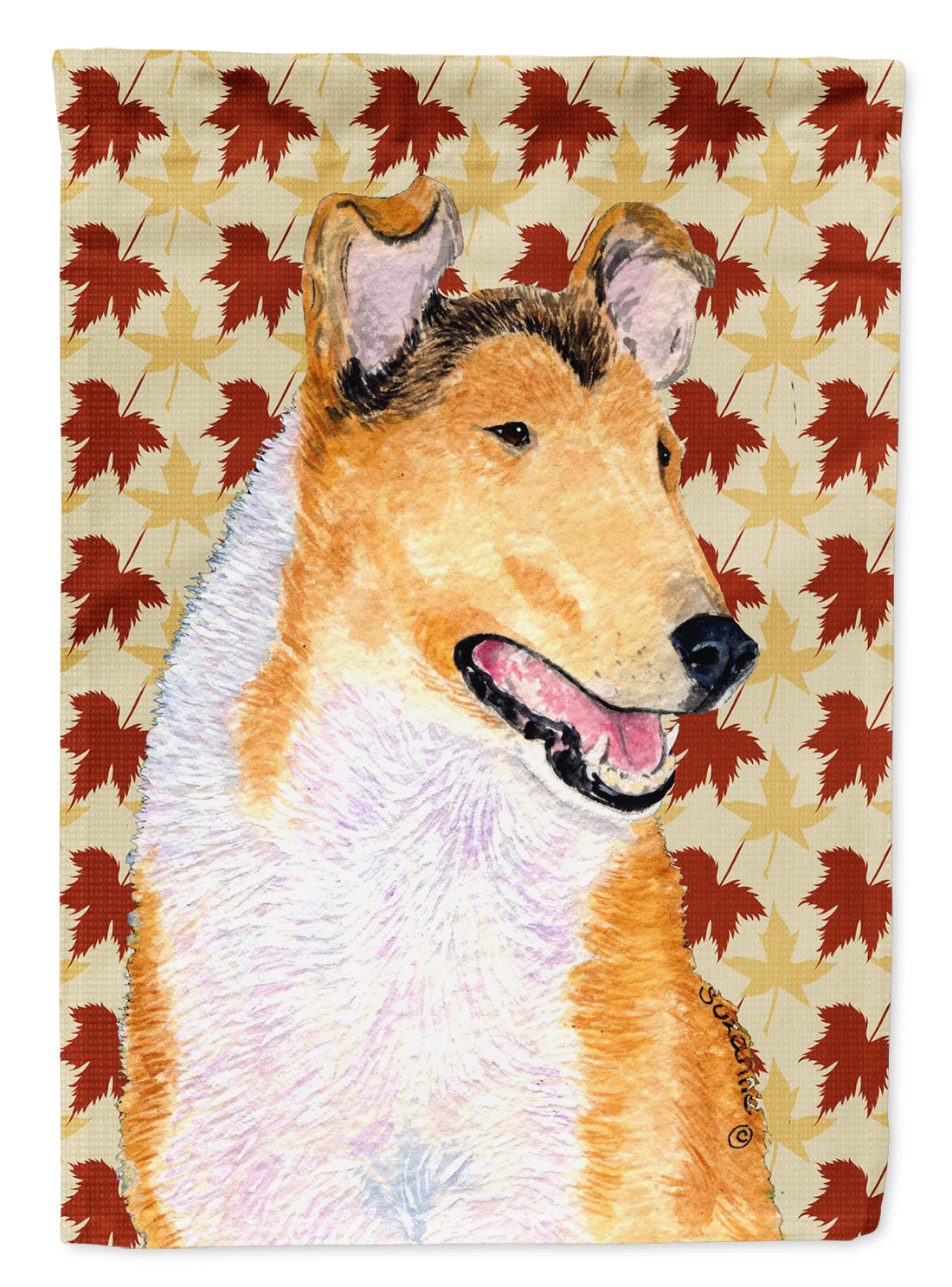 Collie Smooth Fall Leaves Portrait Flag Canvas House Size