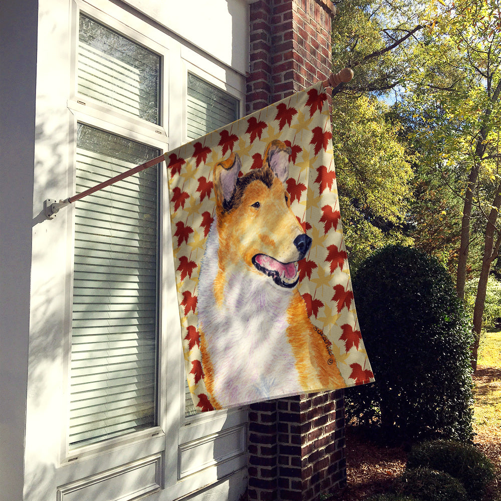 Collie Smooth Fall Leaves Portrait Flag Canvas House Size  the-store.com.