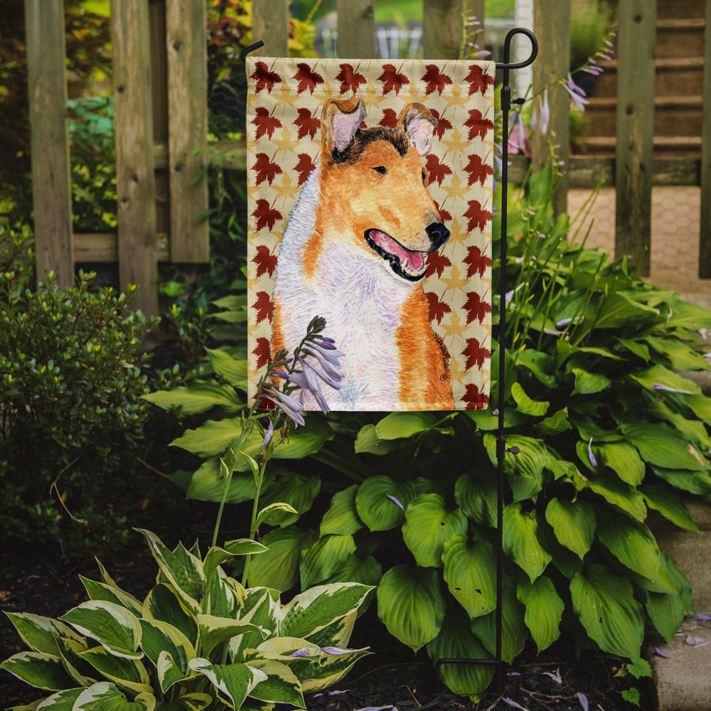 Collie Smooth Fall Leaves Portrait Flag Garden Size.