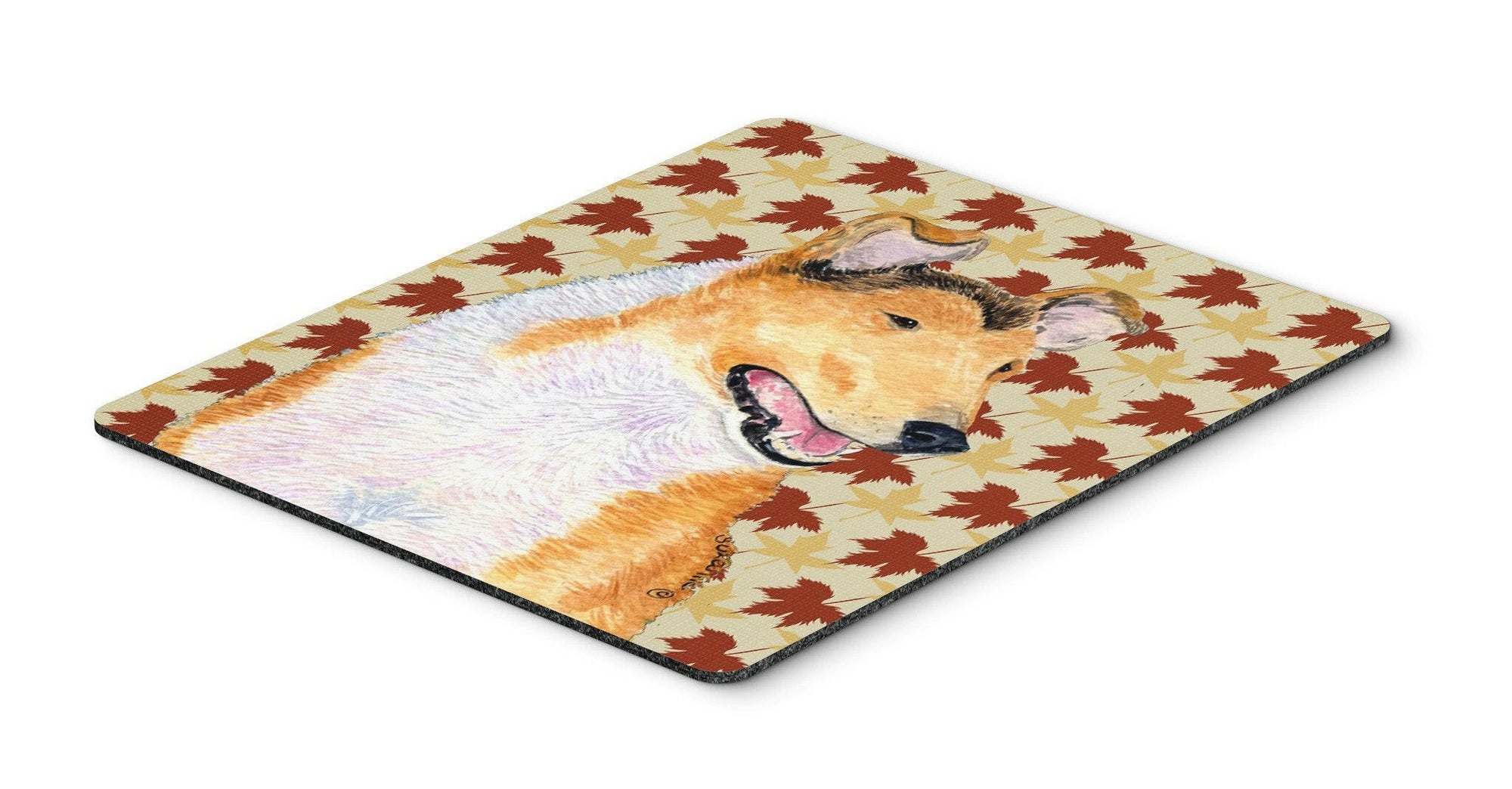 Collie Smooth Fall Leaves Portrait Mouse Pad, Hot Pad or Trivet by Caroline's Treasures