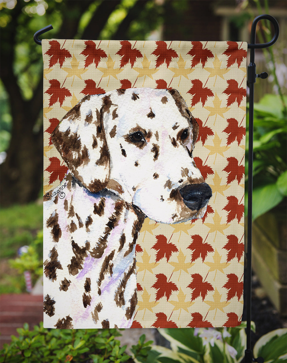 Dalmatian Fall Leaves Portrait Flag Garden Size