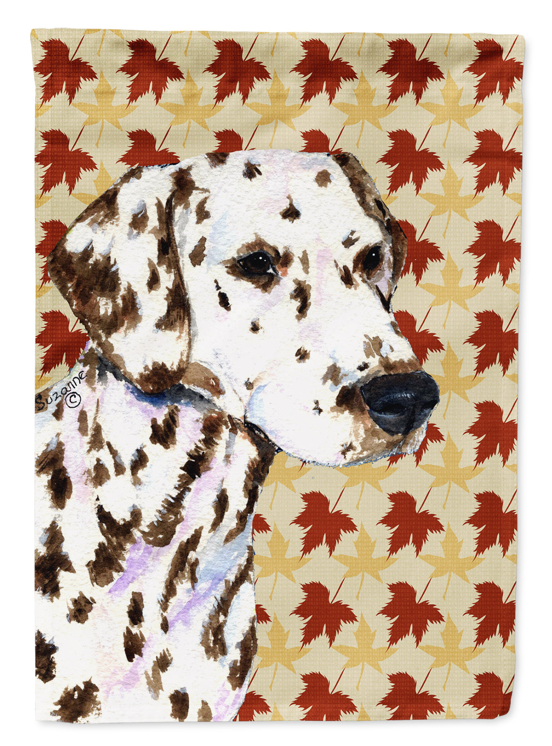 Dalmatian Fall Leaves Portrait Flag Garden Size.
