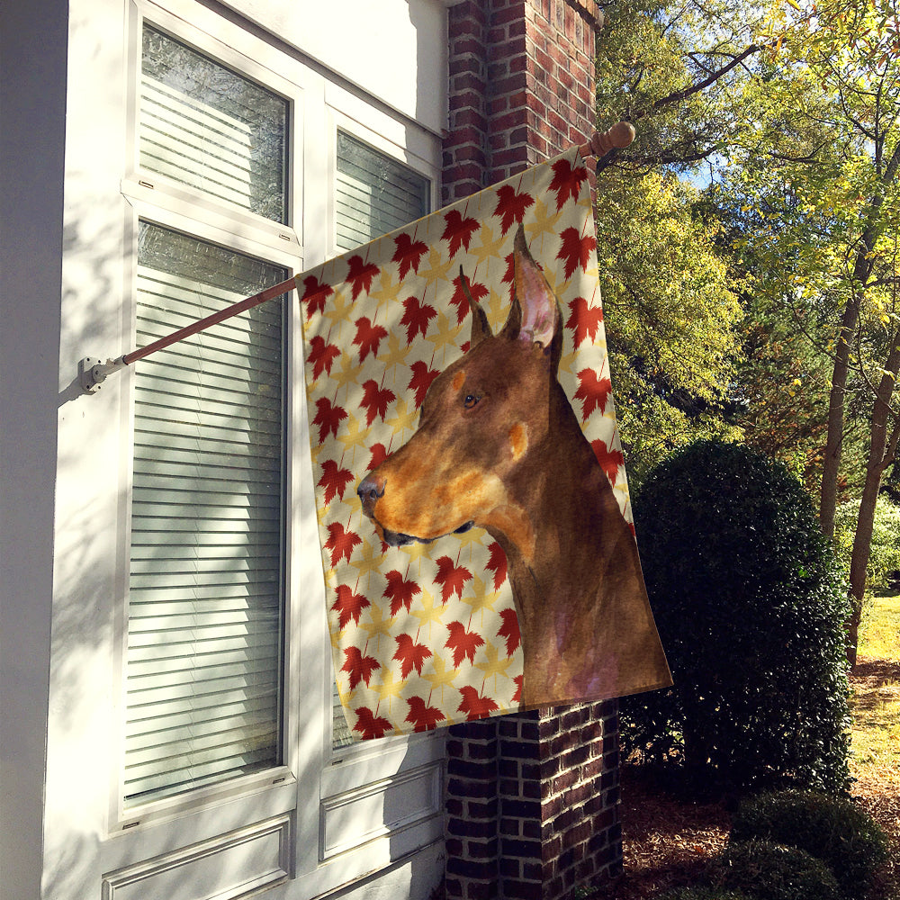 Doberman Fall Leaves Portrait Flag Canvas House Size  the-store.com.