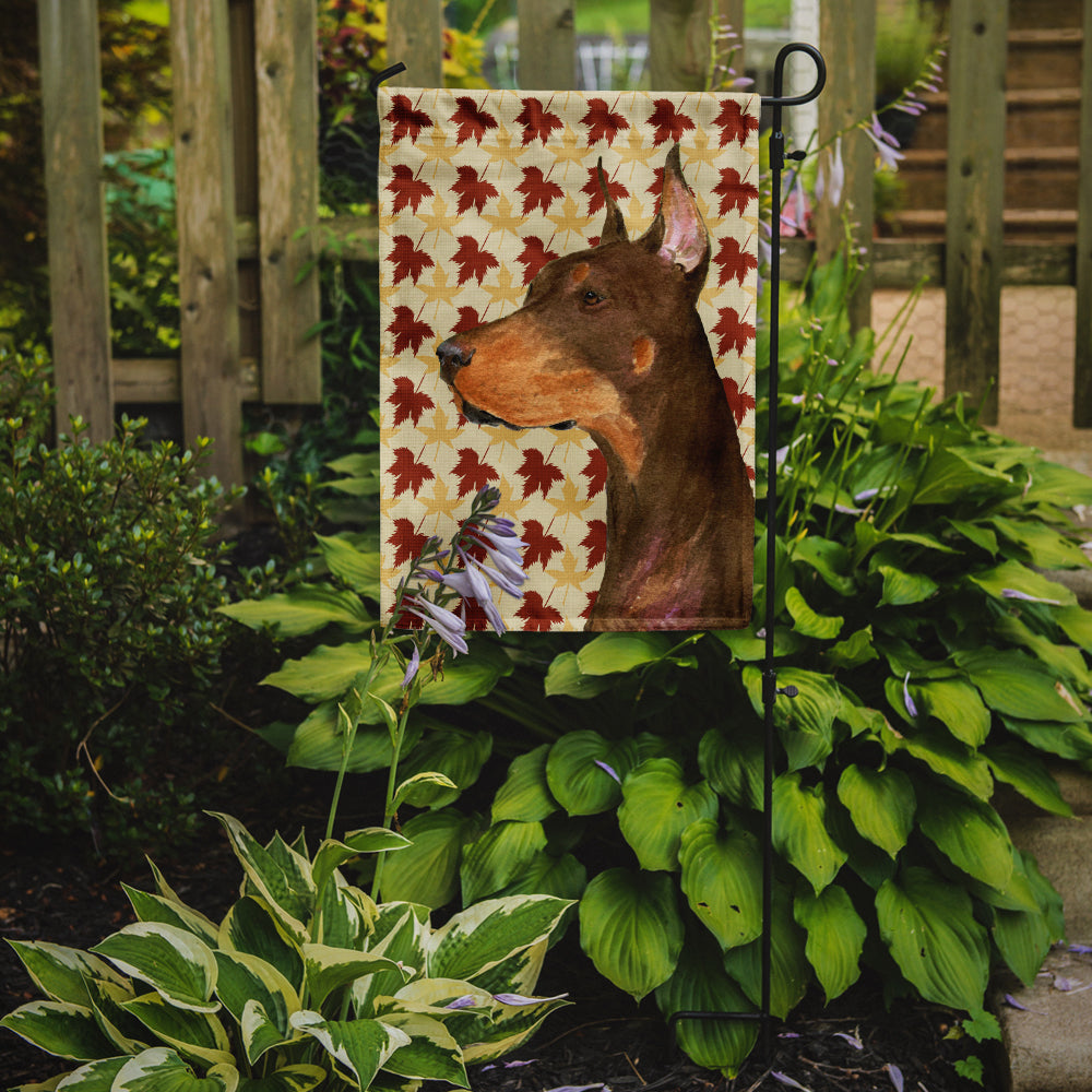 Doberman Fall Leaves Portrait Flag Garden Size.