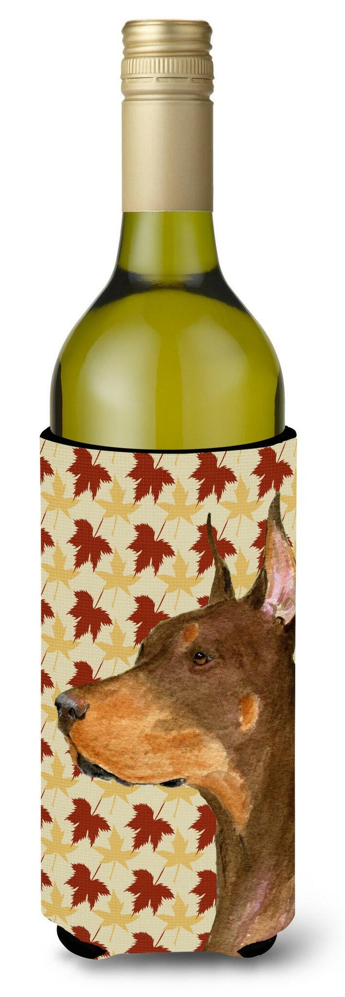 Doberman Fall Leaves Portrait Wine Bottle Beverage Insulator Beverage Insulator Hugger SS4388LITERK by Caroline&#39;s Treasures